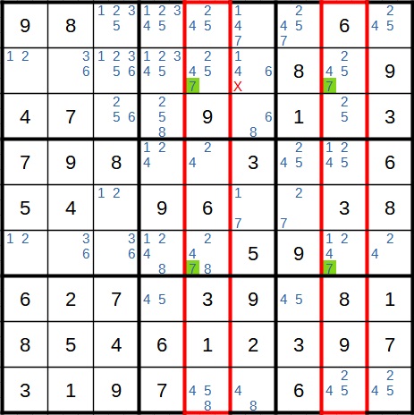 Sudoku Beispiel 1 Schritt 4 X-Wing